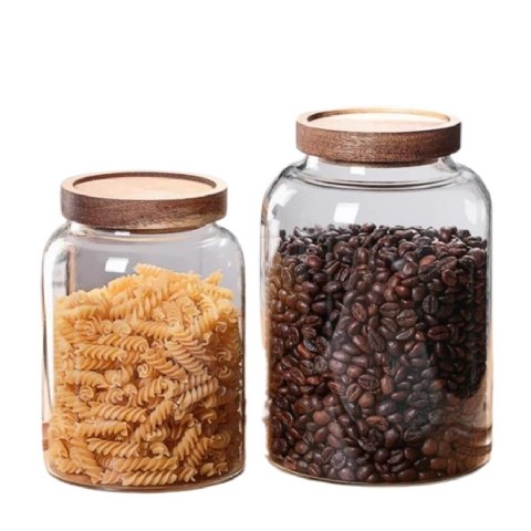 Multi-Function Storage High-Quality Heat-Resistant Glass Food Storage Jar With Wood Cap