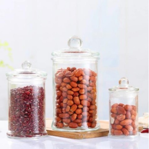 Cylinder Storage Bottles Jars Glass Food Storage Container with Lid