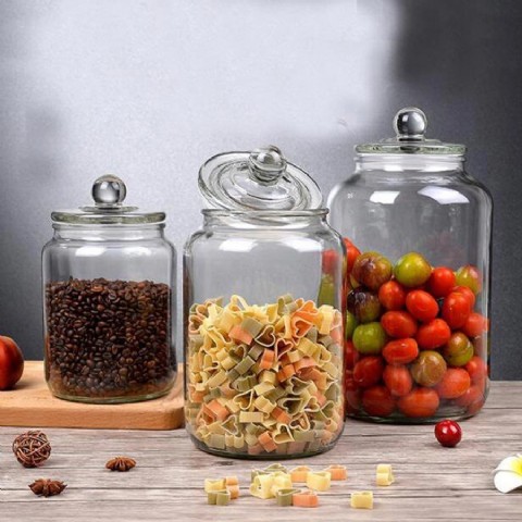 Cylinder Storage Bottles Jars Glass Food Storage Container with Lid