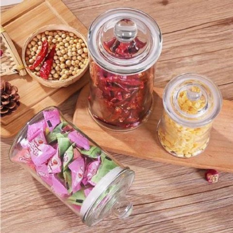 Cylinder Storage Bottles Jars Glass Food Storage Container with Lid