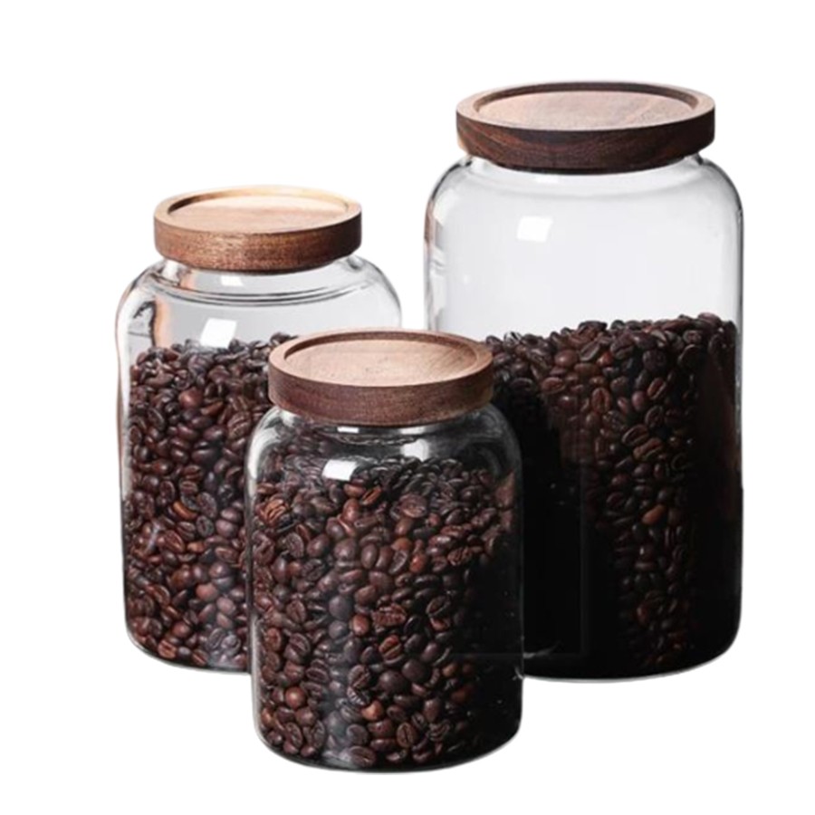 Multi-Function Storage High-Quality Heat-Resistant Glass Food Storage Jar With Wood Cap