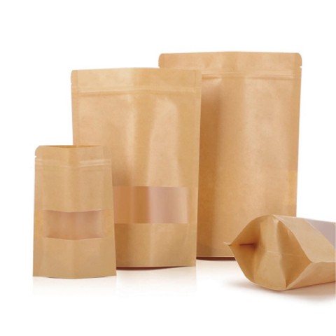 Bolsas de envasado de alimentos termosellables Ziplock que se pueden volver a cerrar de papel Kraft con ventana