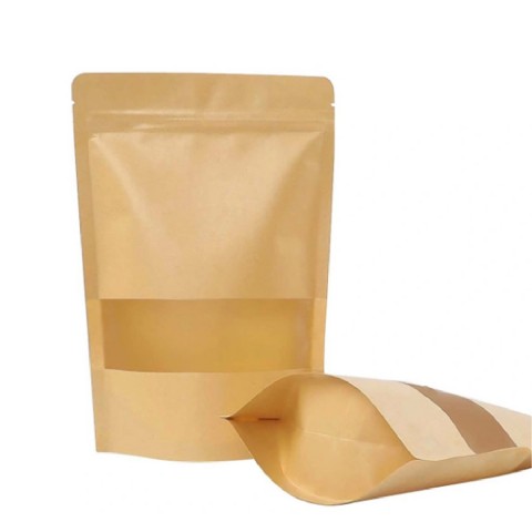 Kraft Paper Reclosable Ziplock Heat Sealable Food Packaging Bags with Window