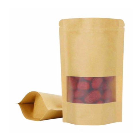 Kraft Paper Reclosable Ziplock Heat Sealable Food Packaging Bags with Window