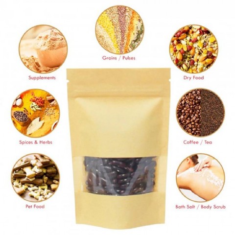 Kraft Paper Reclosable Ziplock Heat Sealable Food Packaging Bags with Window