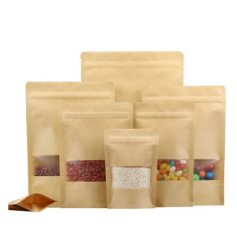 Kraft Paper Reclosable Ziplock Heat Sealable Food Packaging Bags with Window