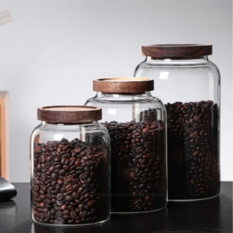 Multi-Function Storage High-Quality Heat-Resistant Glass Food Storage Jar With Wood Cap