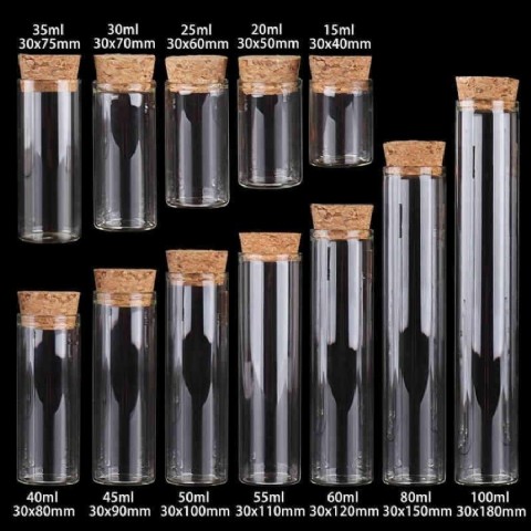 Flat Bottom Glass Test Tube with Cork Lid