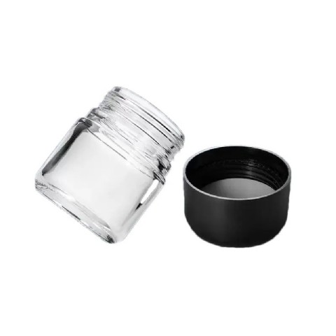 Cylinder Transparent Storage Glass Jars with Black Screw Plastic Caps