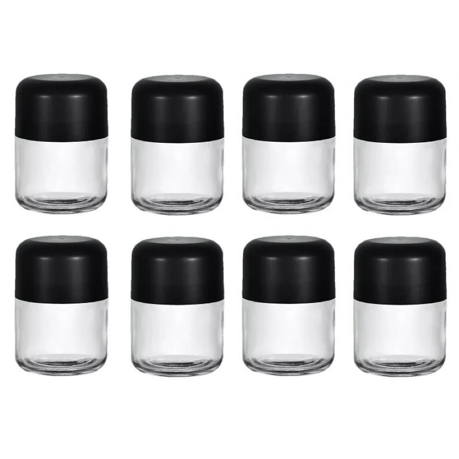 Cylinder Transparent Storage Glass Jars with Black Screw Plastic Caps